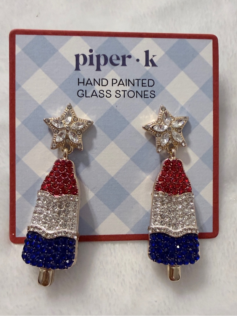 Piper K Red White Blue Star Popsicle Earrings
